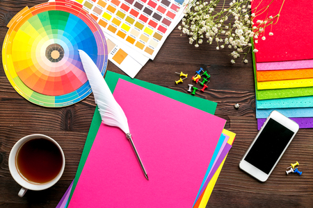 designer office in profession concept on desk background top viewの写真素材