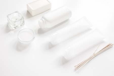 monochrome cosmetic set in SPA concept on white backgroundの写真素材