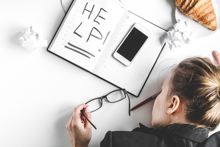 lifestyle tired business woman top view mock upの写真素材