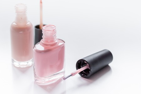 set for nail polish on white table background mock upの写真素材