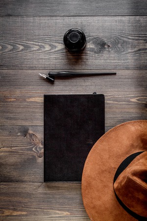 author office in writer concept on desk background top viewの写真素材