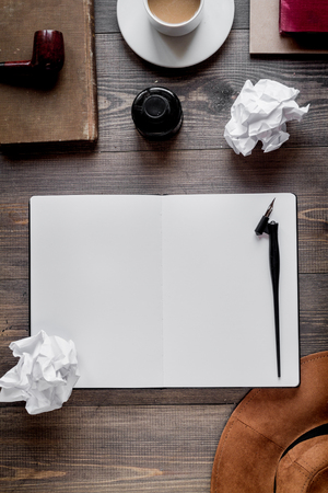 author office in writer concept on desk background top viewの写真素材