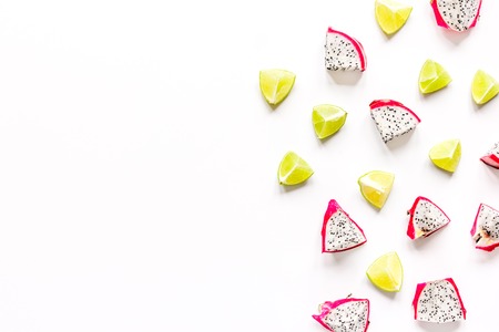 fresh kiwi and pitaya pattern on white background top view mock-up