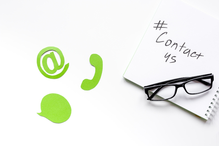 contact us for company feed back on white background top viewの写真素材