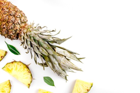 tropical fruits for summer design on white table background top view mock-up
