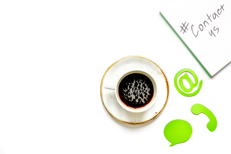 customer support company office with contact us text and signs top view mockupの写真素材