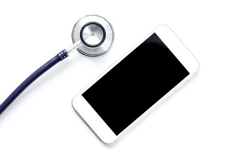 diagnostic of gadgets on white background with stethoscope top vの写真素材