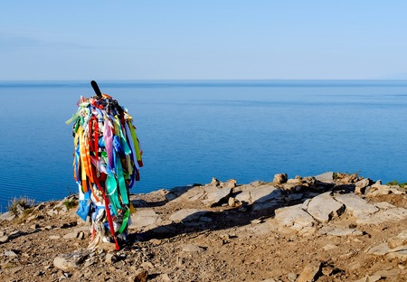 Baikal lake summer landscape, view from a cliff, Russiaの写真素材