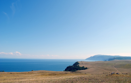 Baikal lake summer landscape, view from a cliff, Russiaの写真素材