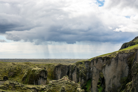 The great green Fjadrargljufur canyon in Iceland.の写真素材