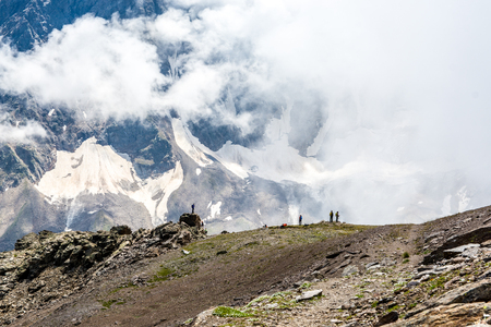 amazing landscape of rocky mountains and blue sky, Caucasus, Russiaの写真素材