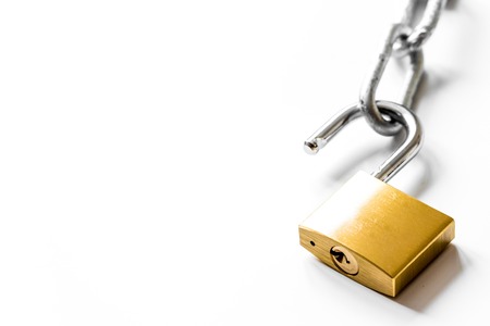 concept data protection with metal chain on white background close up