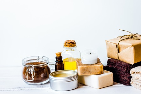 Preparation for spa treatments on white background close upの写真素材