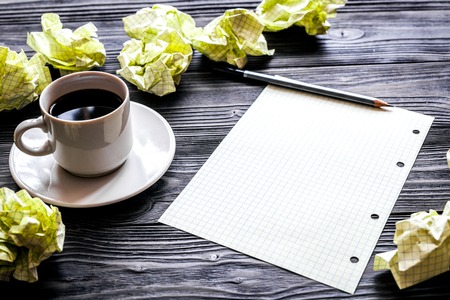 concept of writer desktop wooden background top view mock upの写真素材