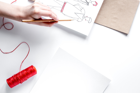 desktop designer clothes with tools top view mock upの写真素材