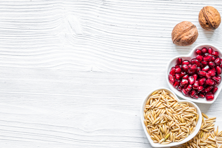 concept healthy for heart food on wooden background top viewの写真素材