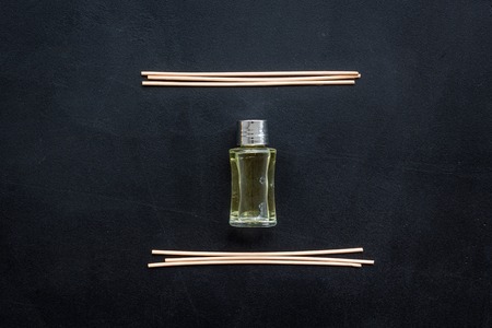 incense sticks for fresh air on dark background top view mock upの写真素材