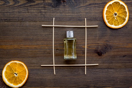 incense sticks with citrus for fresh air on wooden background top viewの写真素材