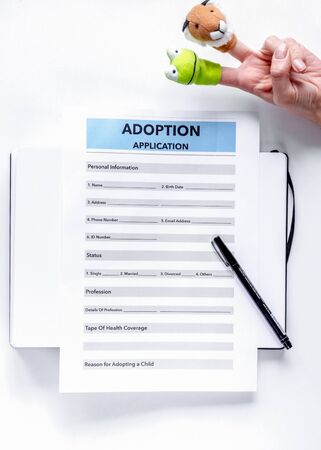 baby adopting concept with application form on white table background top view mock upの写真素材
