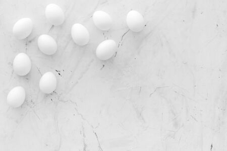 Farm products design for blog with eggs on marble background top view space for textの写真素材
