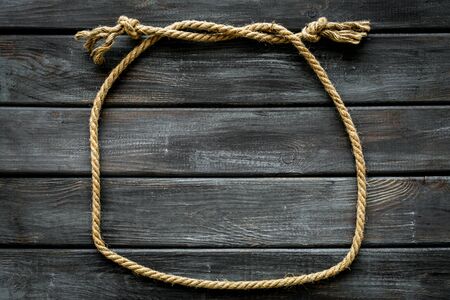 Isolated rope mockup on woodenの写真素材