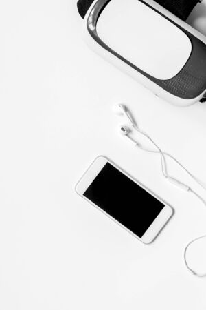 virtual reality glasses with smartphone on white backgroundの写真素材