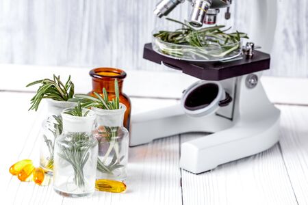 test herbs samples on microscope in laboratory close upの写真素材