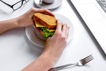 concept of lunch in office at work desktop.の写真素材