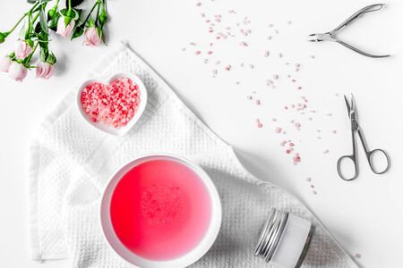 salt and cream for nail care in spa top viewの写真素材