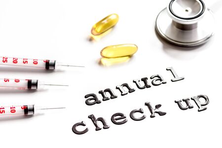 concept time health check up on white backgroundの写真素材