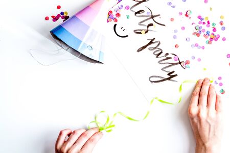 concept birthday party top view on white background mock upの写真素材