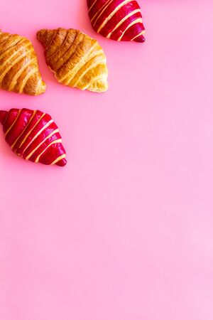 Croissants set - pattern and frame. Pastries top viewの写真素材