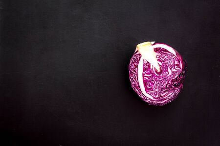 Red cabbage on blackの写真素材