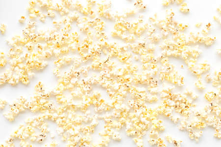Popcorn texture on white background top viewの写真素材