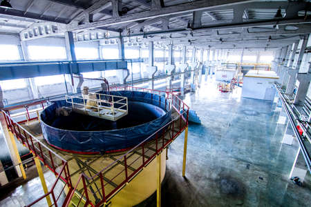 Modern equipment at factory producing concrete blocks