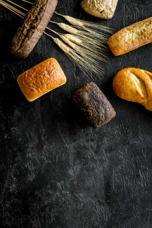 Set of loaves of bread on desk from above.の写真素材