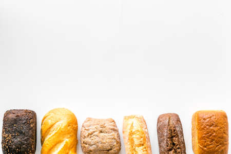 Set of homemade loaves of bread - home baking - top view copy spaceの写真素材