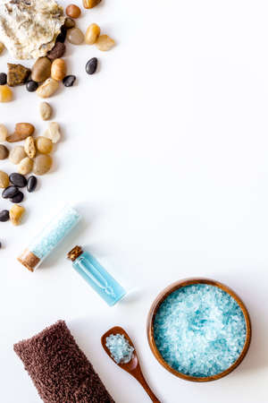 Homemade aroma cosmetics with sea salt and aroma body oilの写真素材