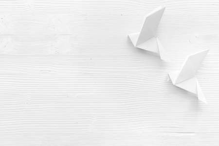 Origami birds are flying, overhead top viewの写真素材