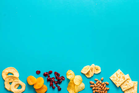 Healthy snacks for students - nuts and fruits mix top viewの写真素材