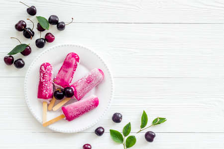 Fresh cherry berries ice cream.の写真素材