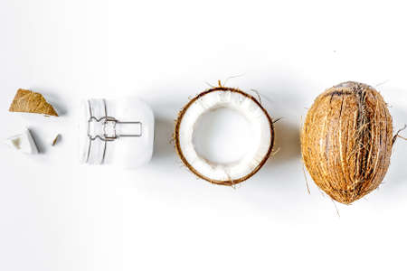 organic cosmetics with coconut on white background top viewの写真素材