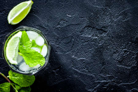 making mojito on dark background top viewの写真素材