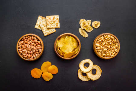 Pattern of snacks mix top view - nuts and dried fruitsの写真素材