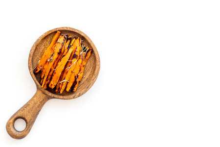 Homemade baked sweet potato - fries with spices, top view