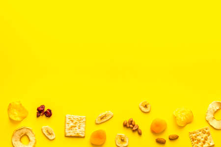 Appetizer snacks for company - nuts, dried fruits top viewの写真素材