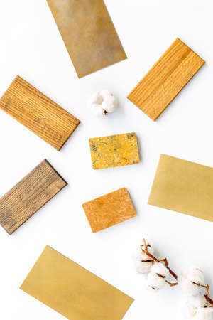 Sample of materials for home interior design, top view