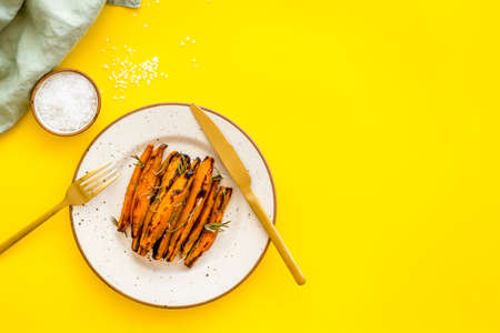 Roasted sweet potato with spaces, top viewの写真素材