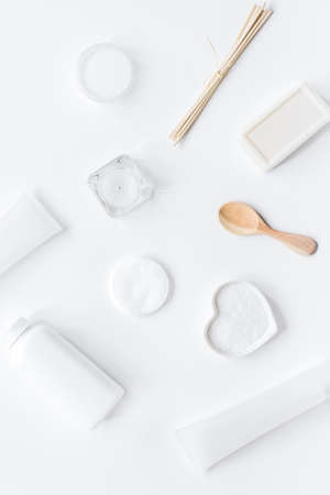 monochrome cosmetic set in SPA concept on white backgroundの写真素材