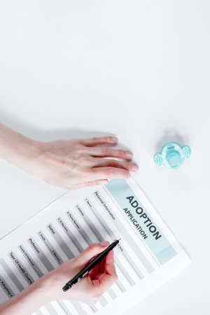 Adoption concept with application on white background top view mock up